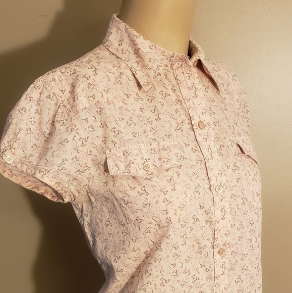 Pink Floral Print Duck Head Button-Down Blouse SzS - Picture 2 of 6
